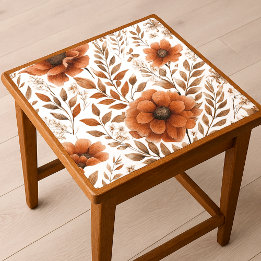 Papel De Seda Floral de Naranja Quemada sobre Blanco