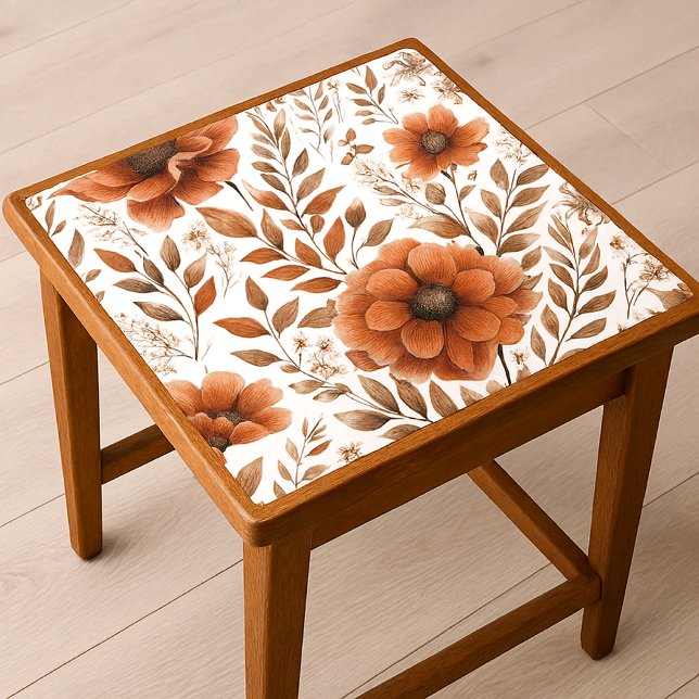 Papel De Seda Floral de Naranja Quemada sobre Blanco (Subido por el creador)
