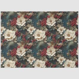 Papel De Seda Floral de navidades con flores blancas y vegetació