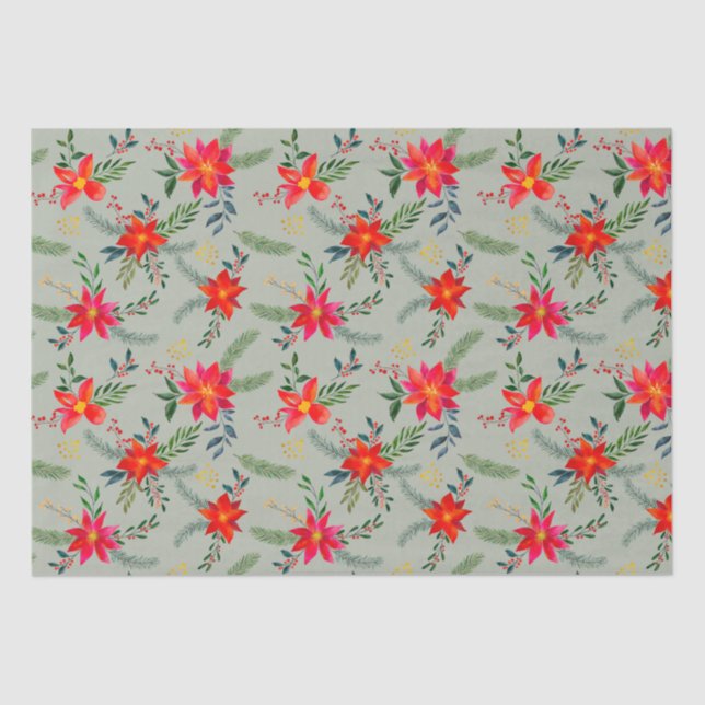Papel De Seda Floral de Navidades de la Poinsettia Roja (Anverso)