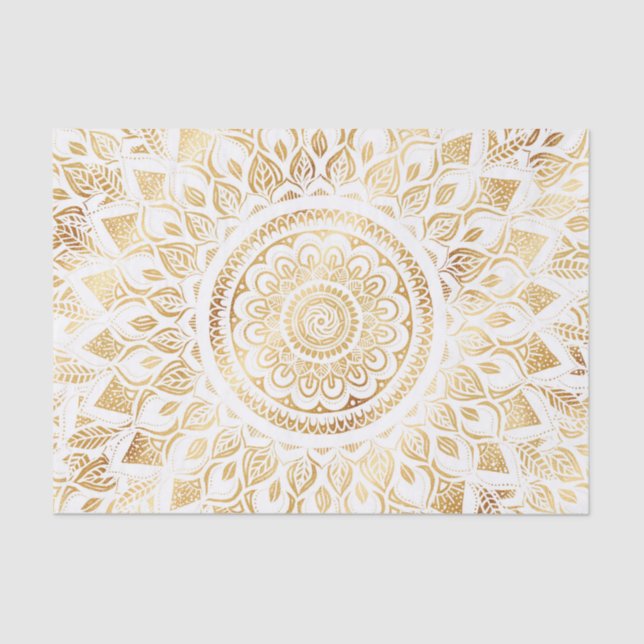 Papel De Seda Floral de oro blanco de Girly Mandala (Anverso)