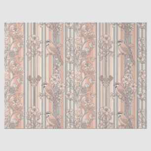 Papel De Seda Floral de Pájaro con Raya de Melocotón Elegante (2