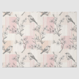 Papel De Seda Floral de Pájaro Vintage Toile en Raya (2)