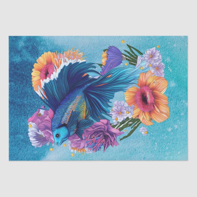 Papel De Seda Floral de pescado Agua Fresca Agua Tropical (Anverso)