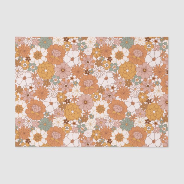 Papel De Seda Floral de retro boho terracotta (Anverso)