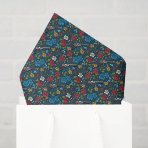 Papel De Seda Floral de Revolver ventilado con Rosas Azul oscuro