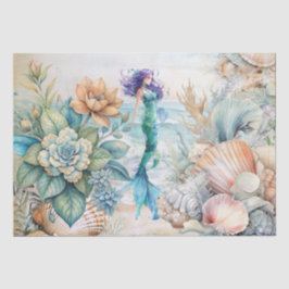 Papel De Seda Floral de Sirena y Conchas Decoupage Pastel Player
