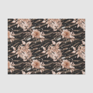 Papel De Seda Floral de tigre de oro Rosa negro