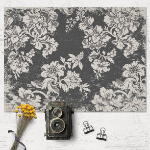 Papel De Seda Floral de unge blanco y negro vintage