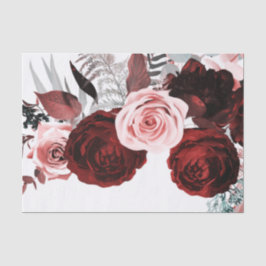 Papel De Seda Floral de Verde con Rojo Oscuro y Rosa para Boda B