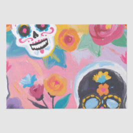 Papel De Seda Floral Dia de Muertos rosa y negra