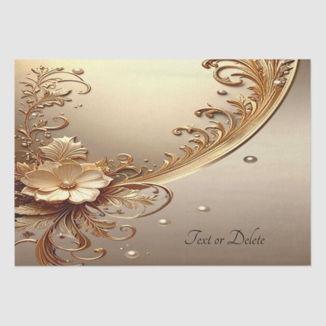 Papel de seda floral dorado ornamentado (Anverso)