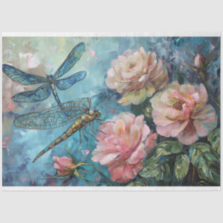 Papel De Seda Floral Dragonfly Pastel Ethereal Whimsical