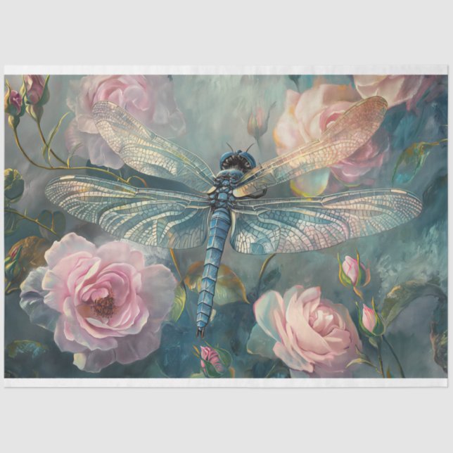 Papel De Seda Floral Dragonfly Pastel Ethereal Whimsical (Anverso)