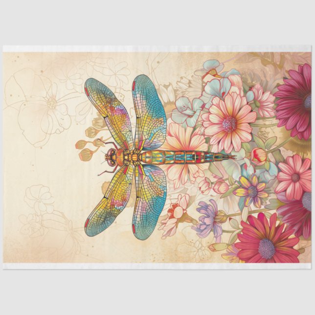 Papel De Seda Floral Dragonfly Pastel Ethereal Whimsical (Anverso)