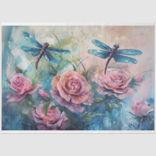 Papel De Seda Floral Dragonfly Pastel Ethereal Whimsical