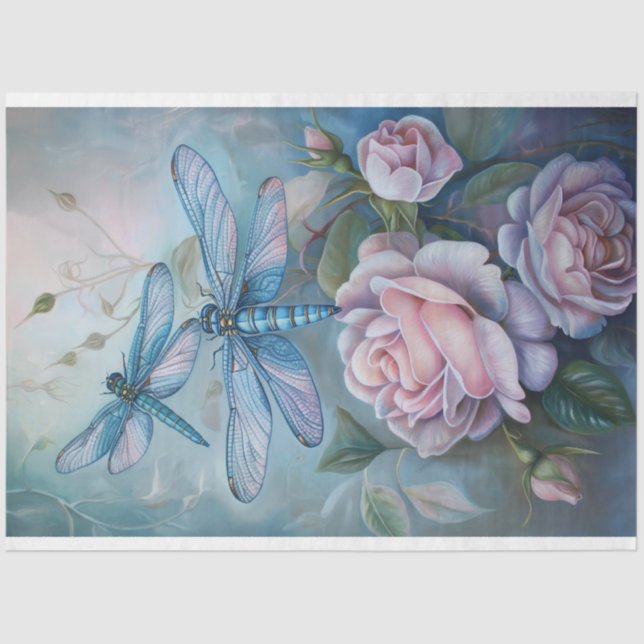 Papel De Seda Floral Dragonfly Pastel Ethereal Whimsical (Anverso)