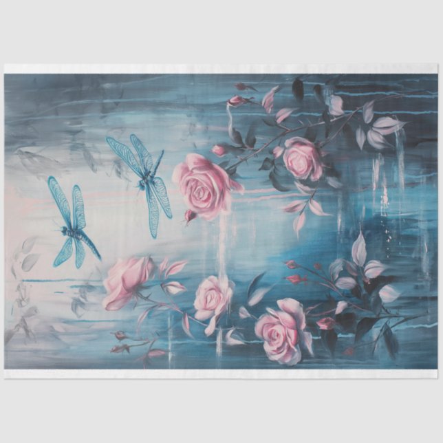 Papel De Seda Floral Dragonfly Pastel Ethereal Whimsical (Anverso)