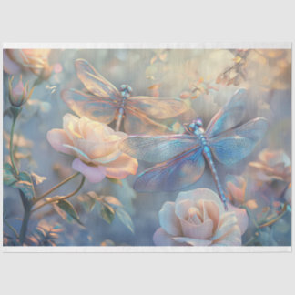 Papel De Seda Floral Dragonfly Pastel Ethereal Whimsical