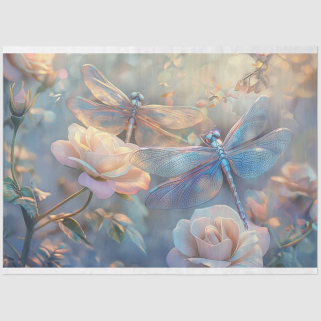 Papel De Seda Floral Dragonfly Pastel Ethereal Whimsical (Anverso)