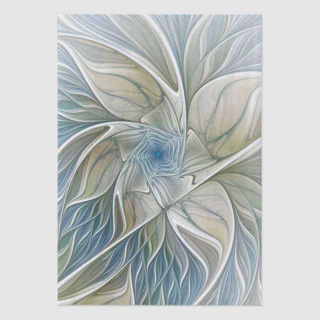 Papel De Seda Floral Dream Pattern Abstract Blue Khaki Fractal (Anverso)
