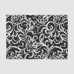 Papel De Seda Floral en Blanco y Negro