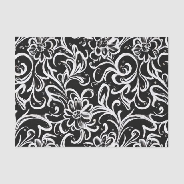 Papel De Seda Floral en Blanco y Negro (Anverso)