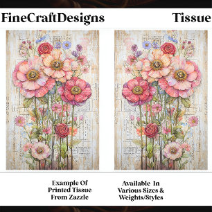 Papel De Seda Floral Ephemera Shabby Chic Rosa Rojo S7B Decoupag