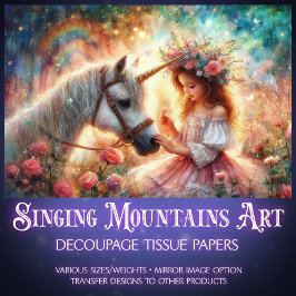 Papel De Seda Floral Fairytale Girl and Unicorn Decoupage 