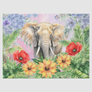 Papel De Seda Floral Fantasía Jungle Elephant Decoupage