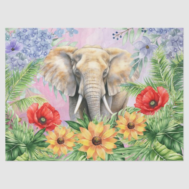 Papel De Seda Floral Fantasía Jungle Elephant Decoupage (Anverso)
