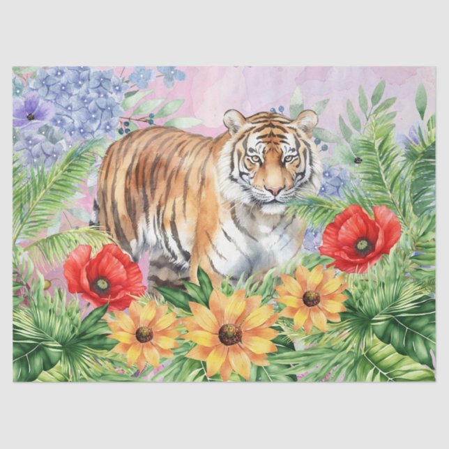 Papel De Seda Floral Fantasía Jungle Tiger Decoupage (Anverso)