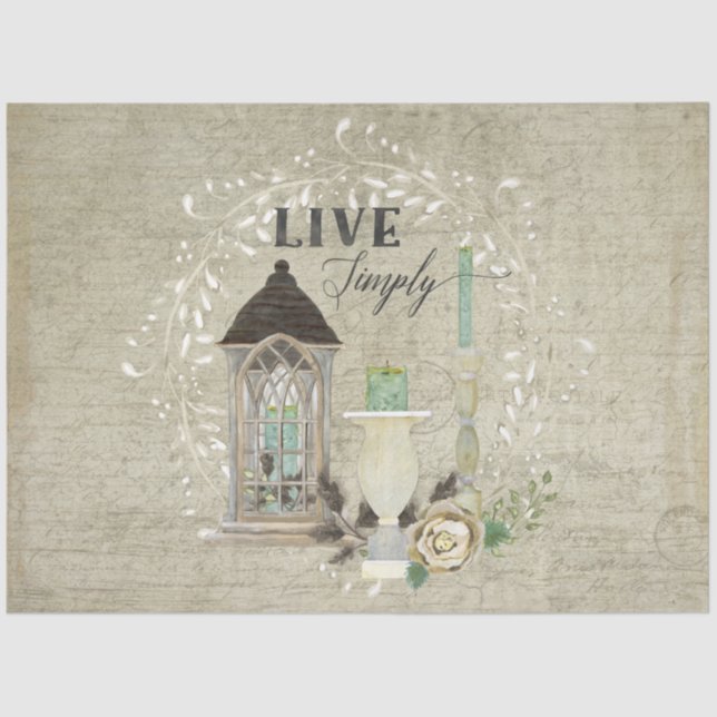 Papel De Seda Floral Farmhouse Lantern Ephemera Wood Decoupage (Anverso)