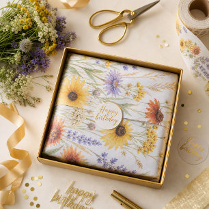 Papel De Seda Floral Feliz Cumpleaños Flores Silvestres Escritur