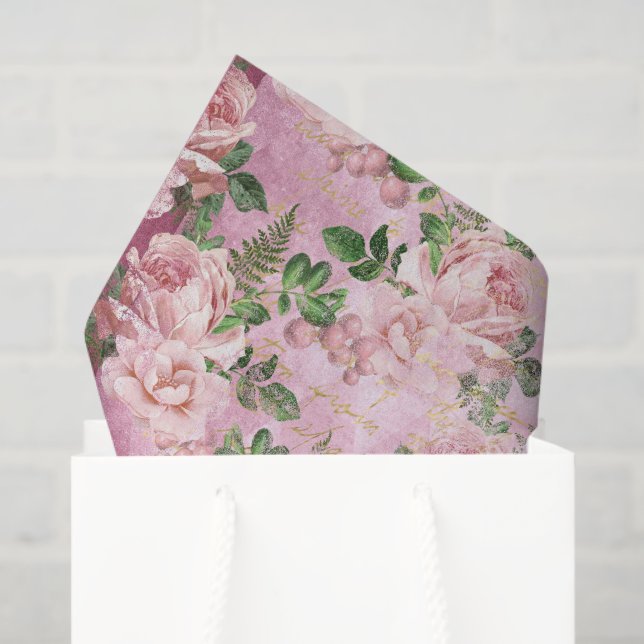 Papel De Seda Floral francesa rosa vintage (Bolsa de regalo)