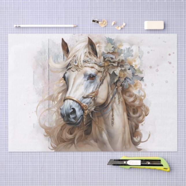 Papel De Seda Floral Horse (Artesanía)