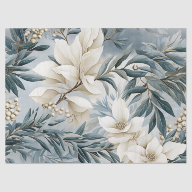 Papel De Seda Floral inspirada en la cosecha azul del invierno (Anverso)