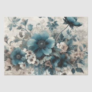 Papel de seda floral inspirado en vintage azul acu
