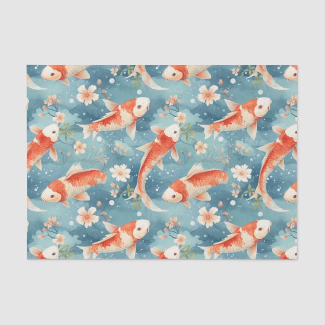 Papel De Seda Floral Koi Fish Garden Decoupage (Anverso)