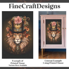 Papel De Seda Floral Majestuoso León Steampunk Con Sombrero E2 D