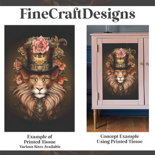 Papel De Seda Floral Majestuoso León Steampunk Con Sombrero E2 D