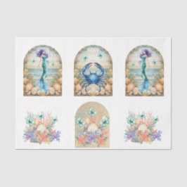 Papel De Seda Floral Mermaid y Conchas Decoupage Pastel Playera 