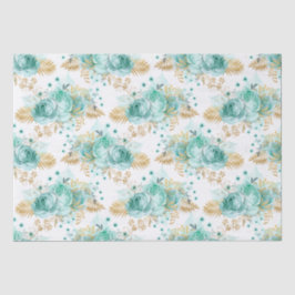 Papel De Seda Floral Mint Gold Glam