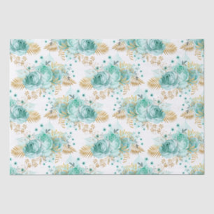 Papel De Seda Floral Mint Gold Glam