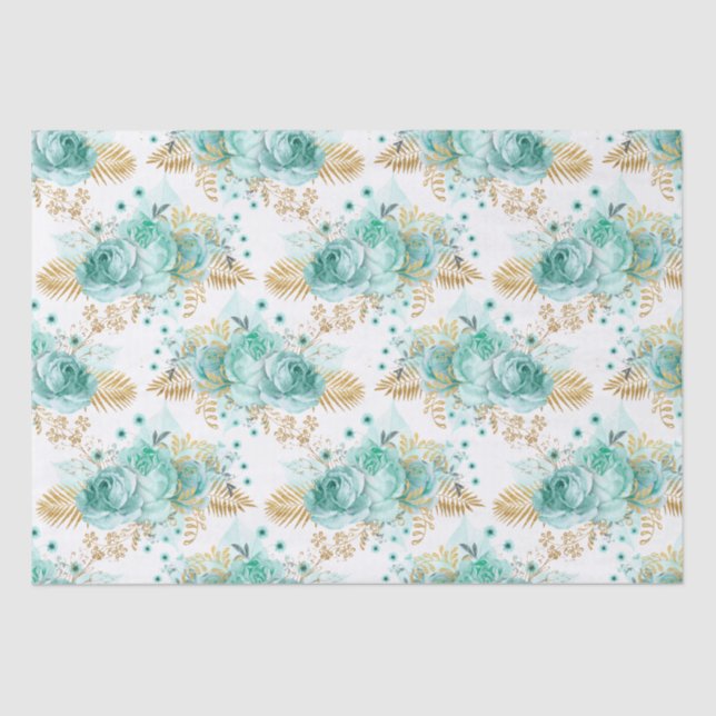 Papel De Seda Floral Mint Gold Glam (Anverso)