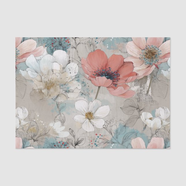 Papel De Seda Floral Moderno de Medios Mixtos (Anverso)