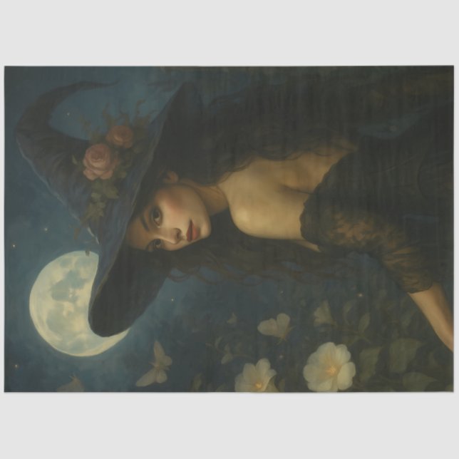 Papel De Seda Floral Moonlight Bruja Gothic Halloween Desnudació (Anverso)