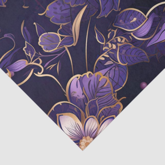 Papel De Seda Floral morada oscura y oro falso (Detalle)