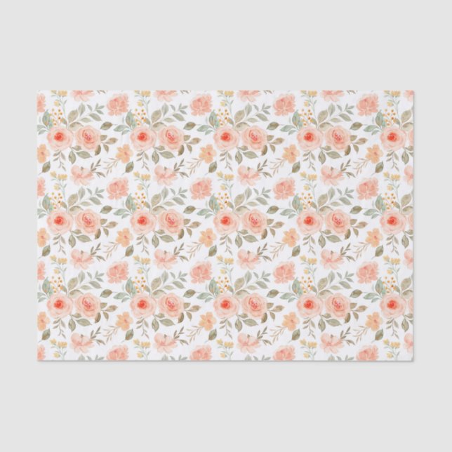 Papel De Seda Floral Naranja Melocotón  (Anverso)