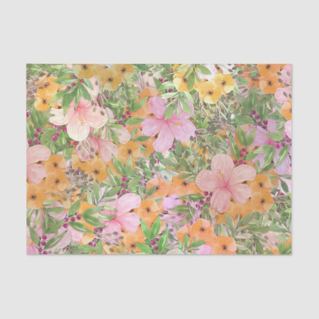 Papel De Seda Floral Naranja Rosa (Anverso)